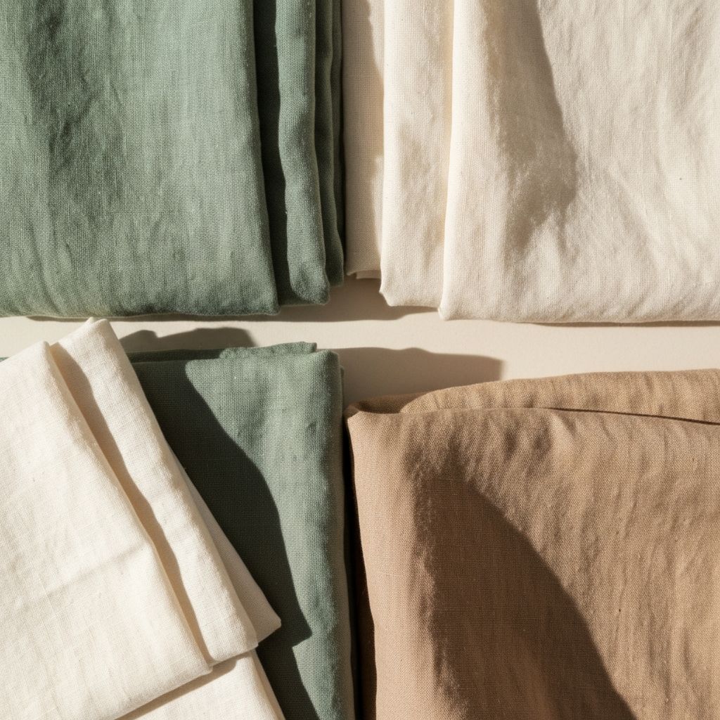 Folded premium textiles in earthy natural tones
